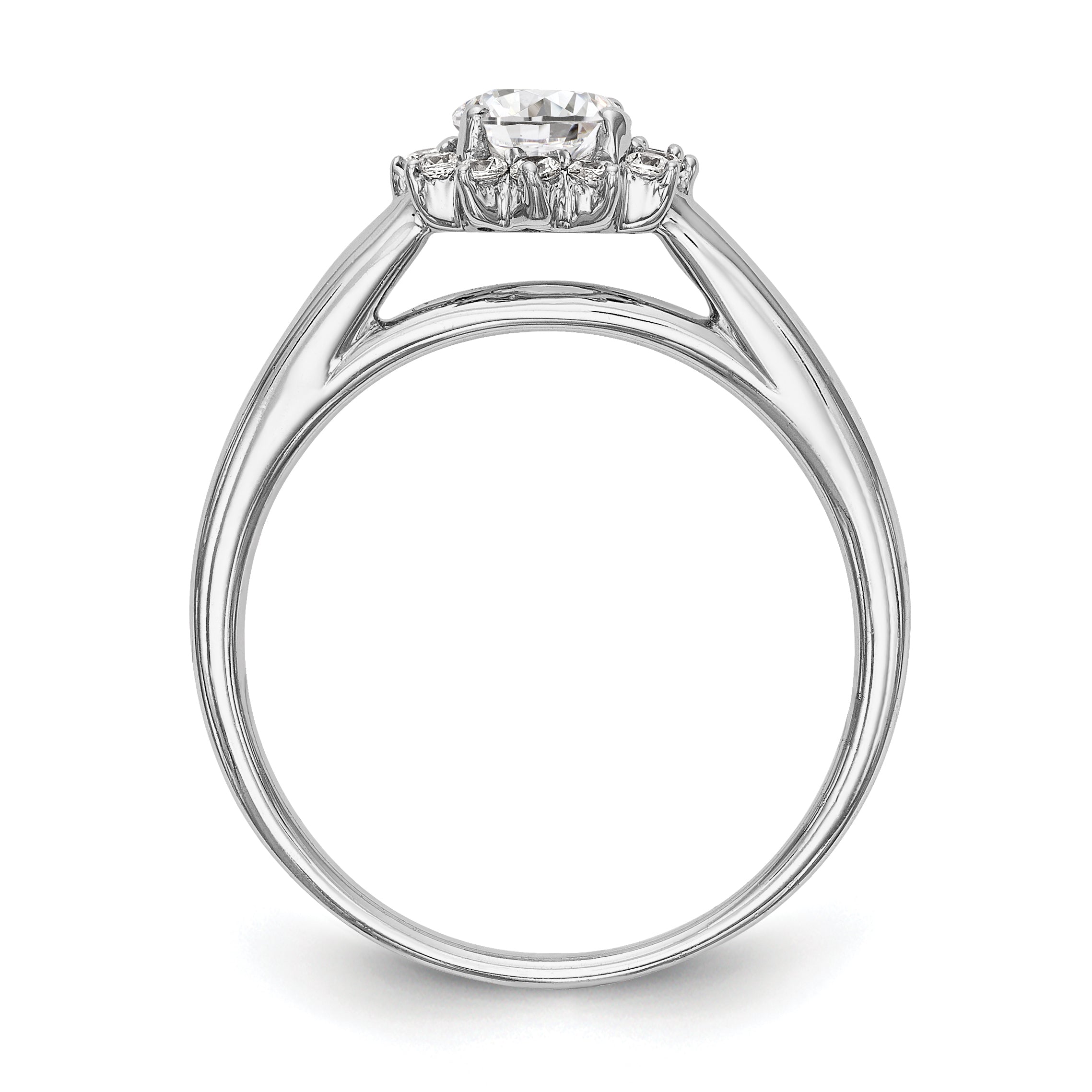 14K Weißgold Verlobungsring mit rundem simuliertem Diamanten und Halo