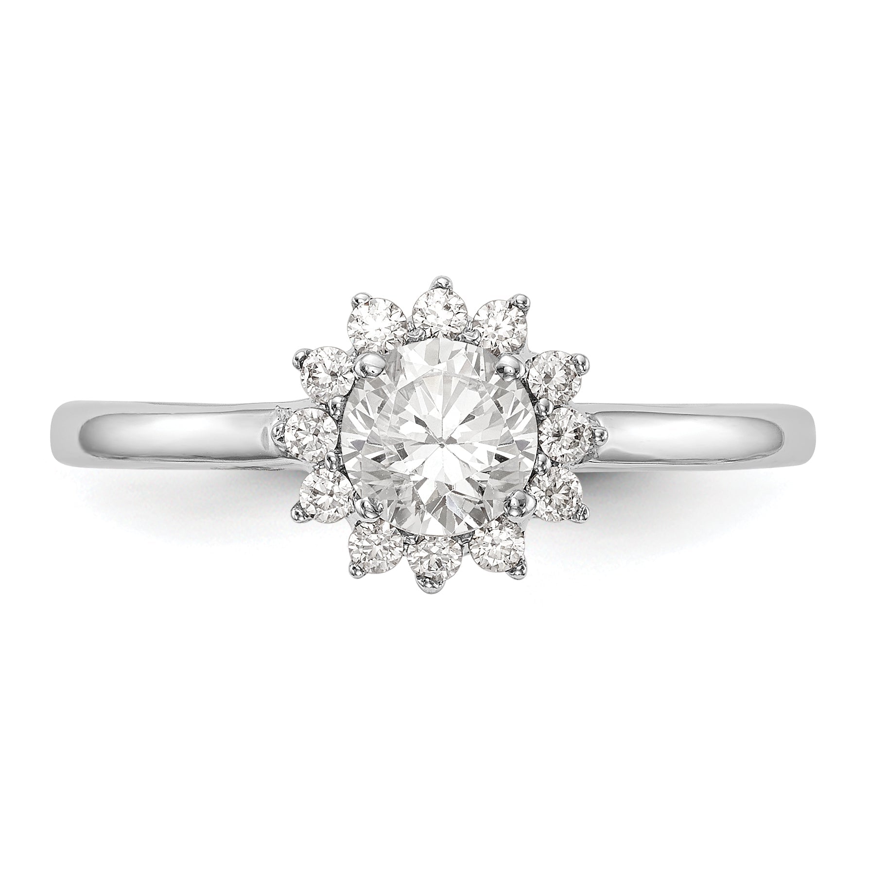14K Weißgold Verlobungsring mit rundem simuliertem Diamanten und Halo