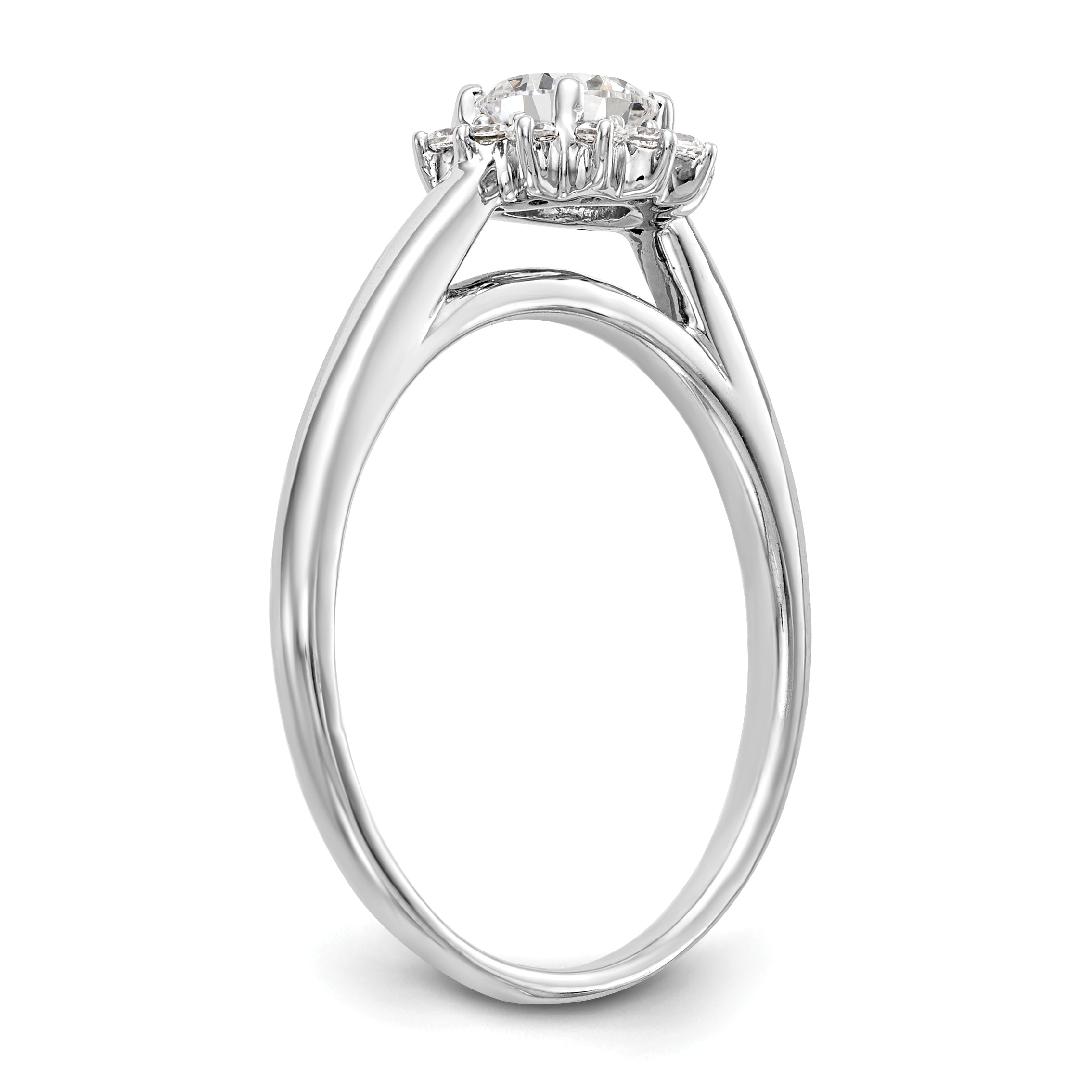 14K Weißgold Verlobungsring mit rundem simuliertem Diamanten und Halo