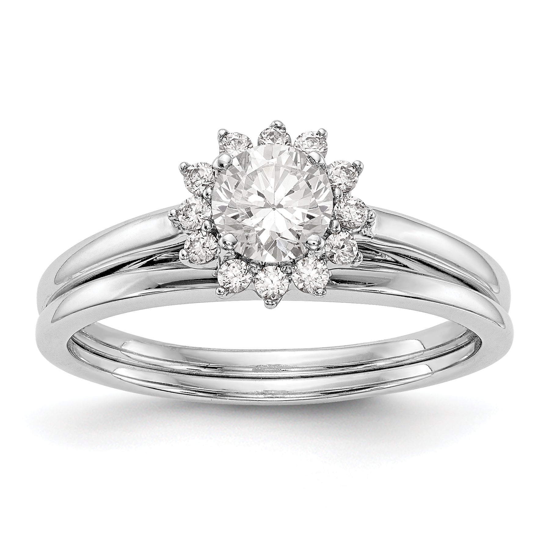 14K Weißgold Verlobungsring mit rundem simuliertem Diamanten und Halo