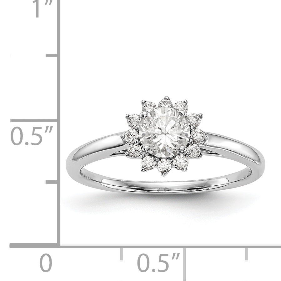 14K Weißgold Verlobungsring mit rundem simuliertem Diamanten und Halo
