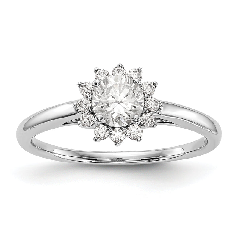 14K Weißgold Verlobungsring mit rundem simuliertem Diamanten und Halo