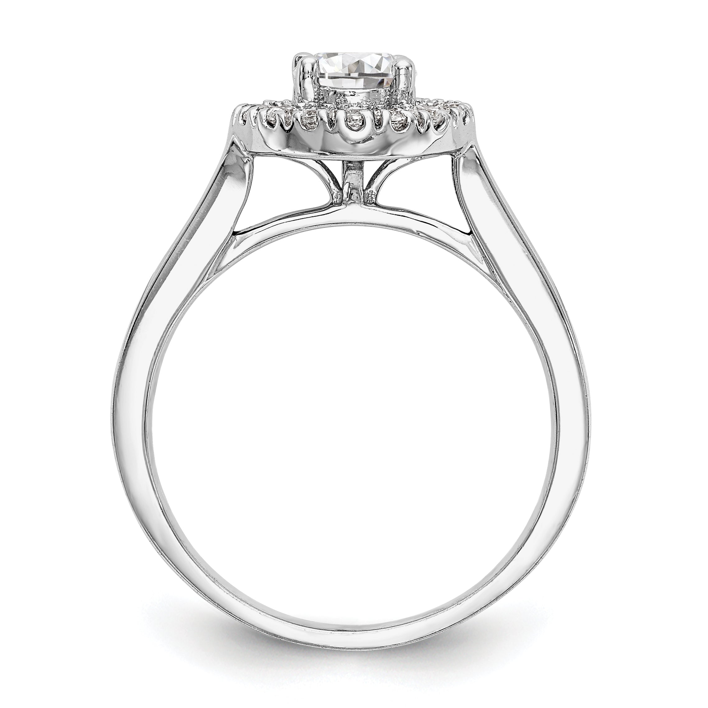 14K Weißgold Verlobungsring mit rundem simuliertem Diamanten und Halo