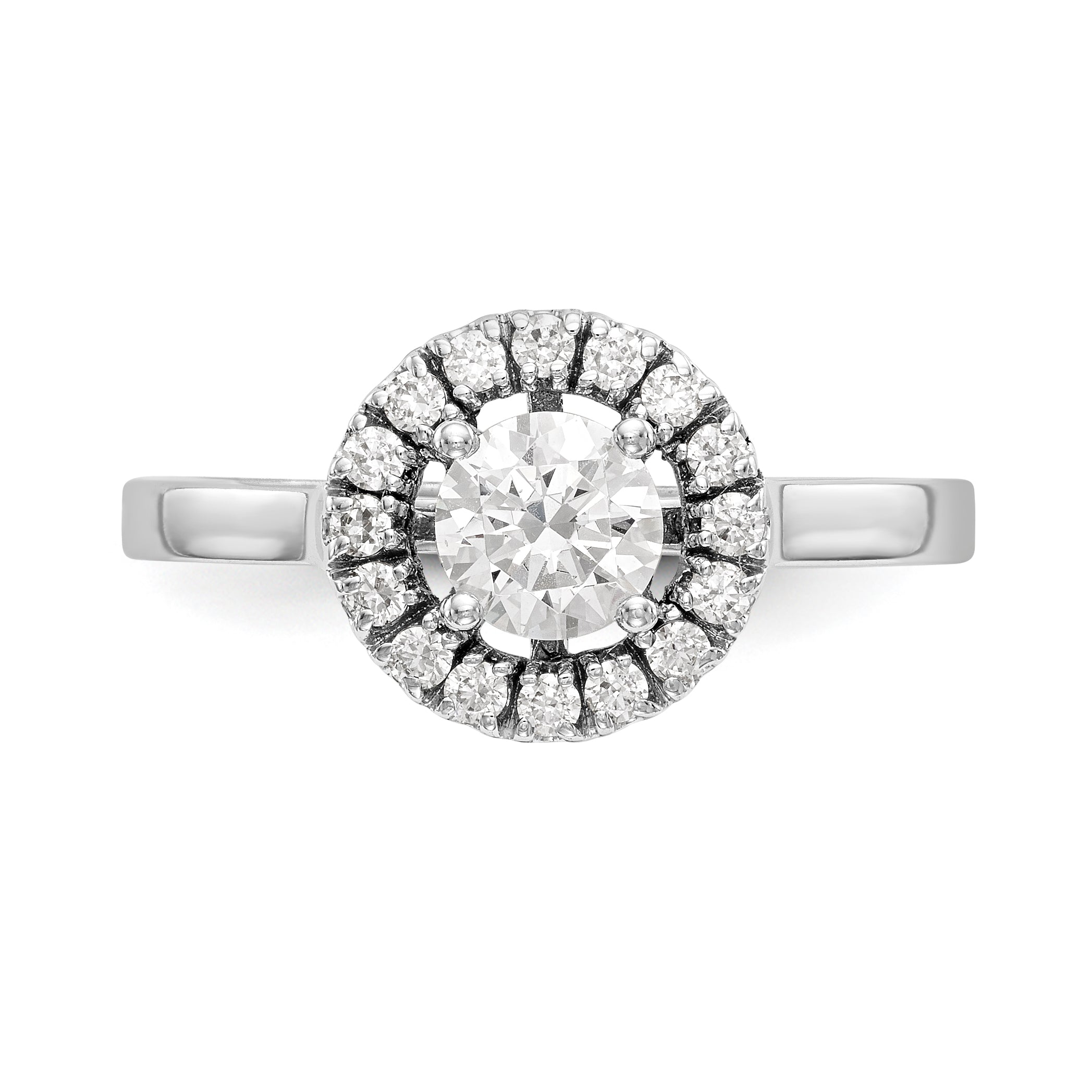 14K Weißgold Verlobungsring mit rundem simuliertem Diamanten und Halo