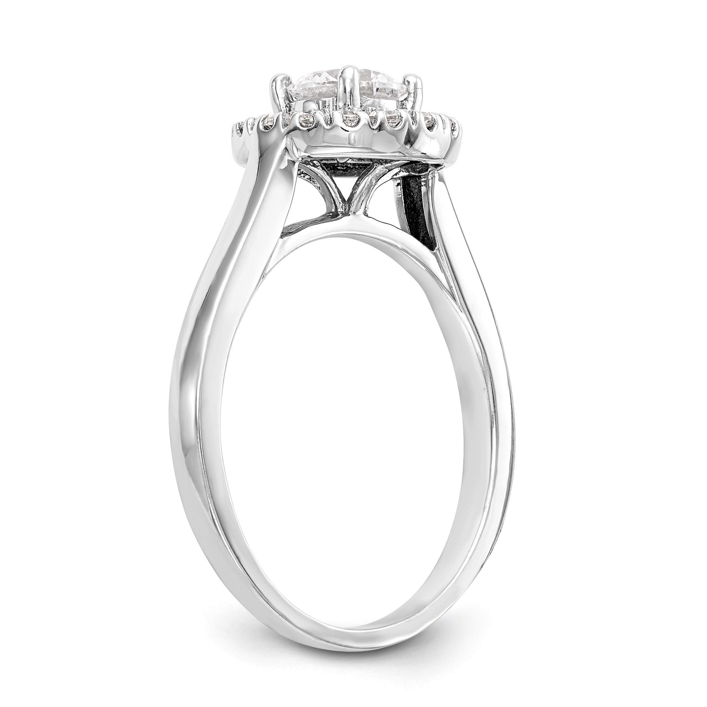 14K Weißgold Verlobungsring mit rundem simuliertem Diamanten und Halo