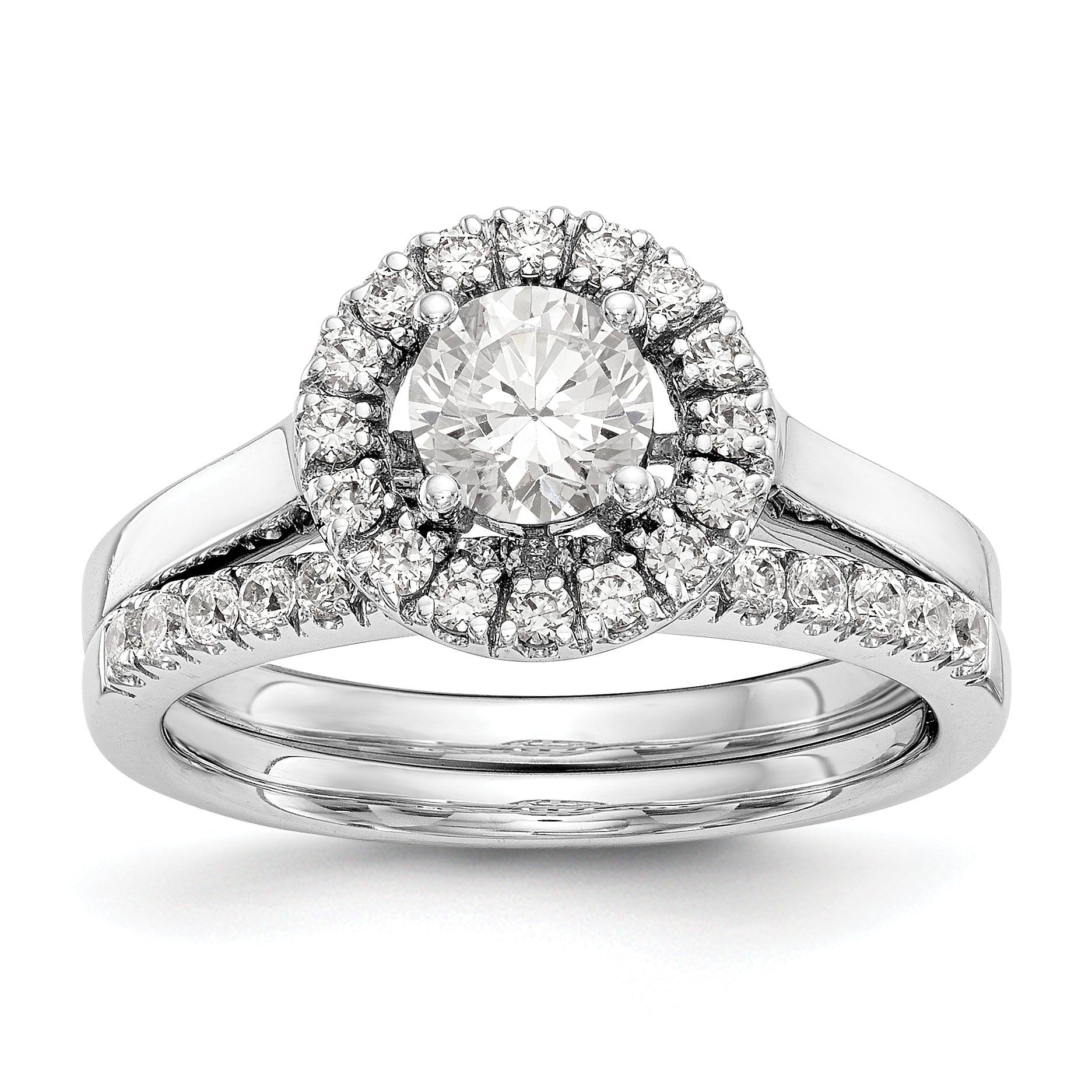 14K Weißgold Verlobungsring mit rundem simuliertem Diamanten und Halo