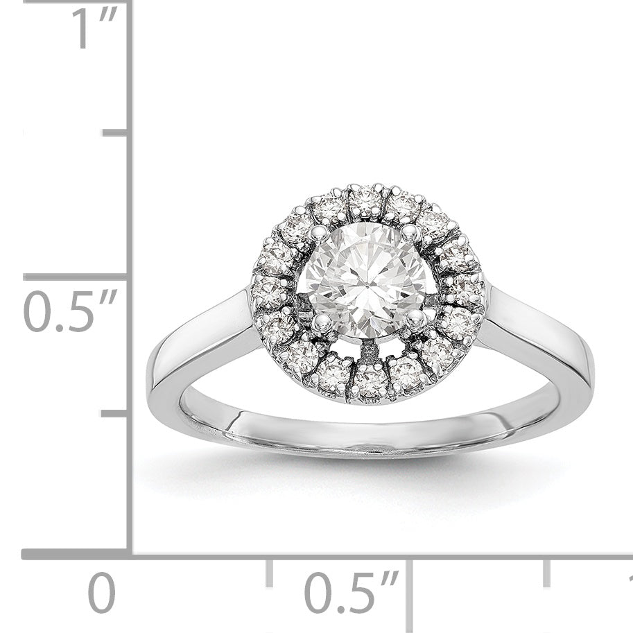 14K Weißgold Verlobungsring mit rundem simuliertem Diamanten und Halo