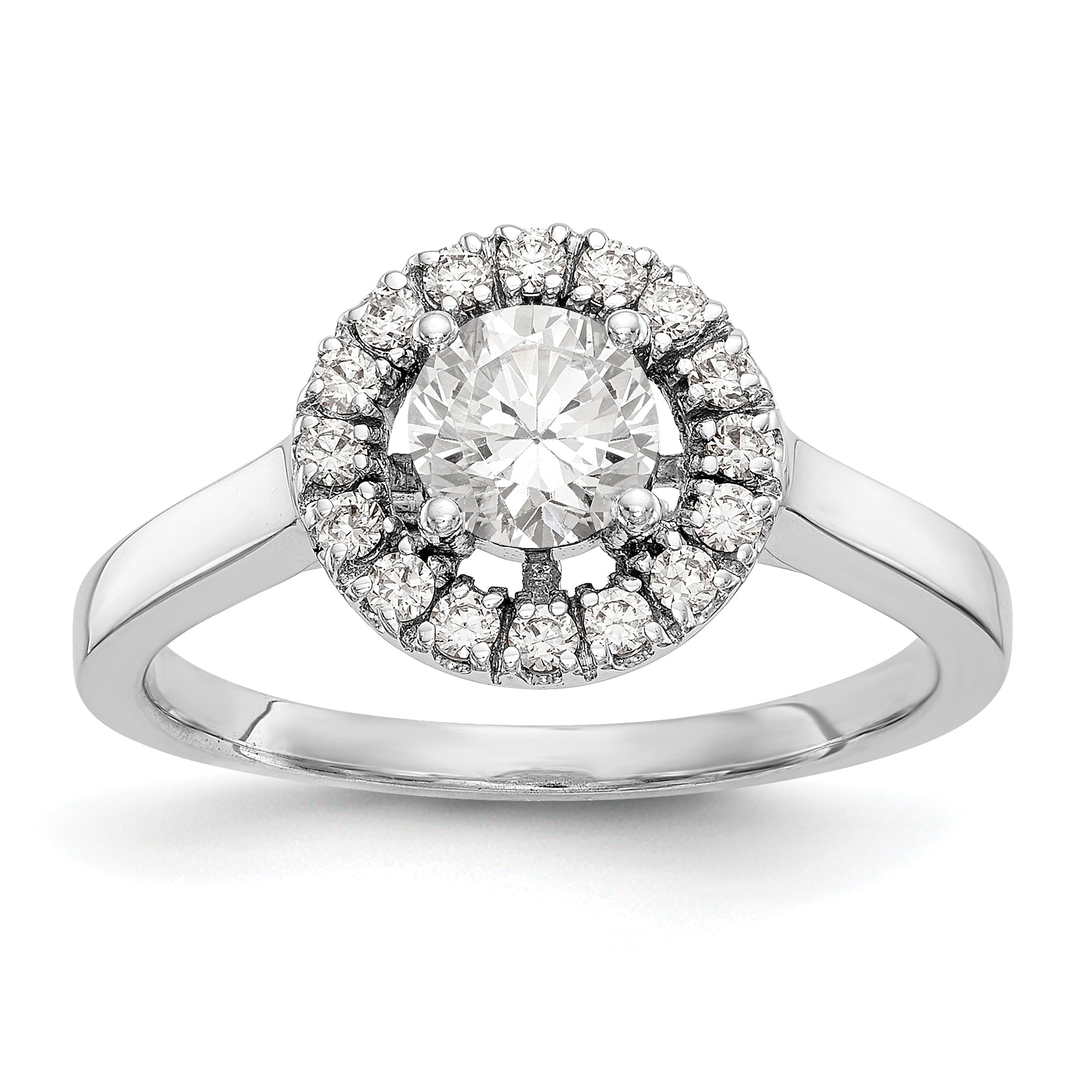 14K Weißgold Verlobungsring mit rundem simuliertem Diamanten und Halo