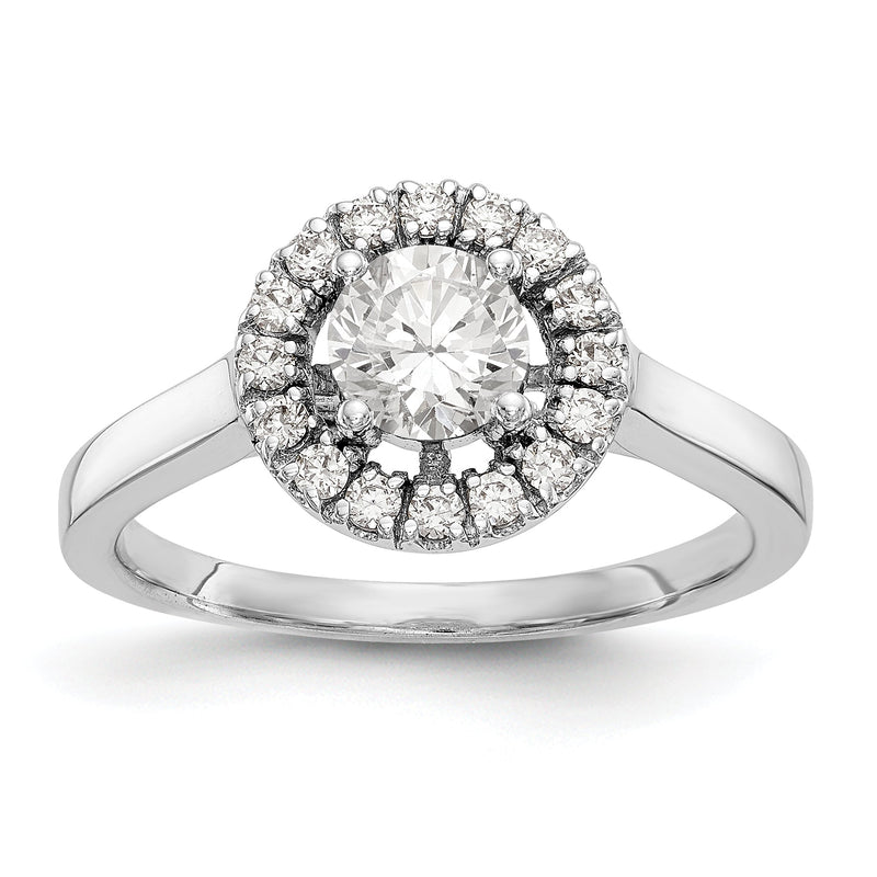14K Weißgold Verlobungsring mit rundem simuliertem Diamanten und Halo