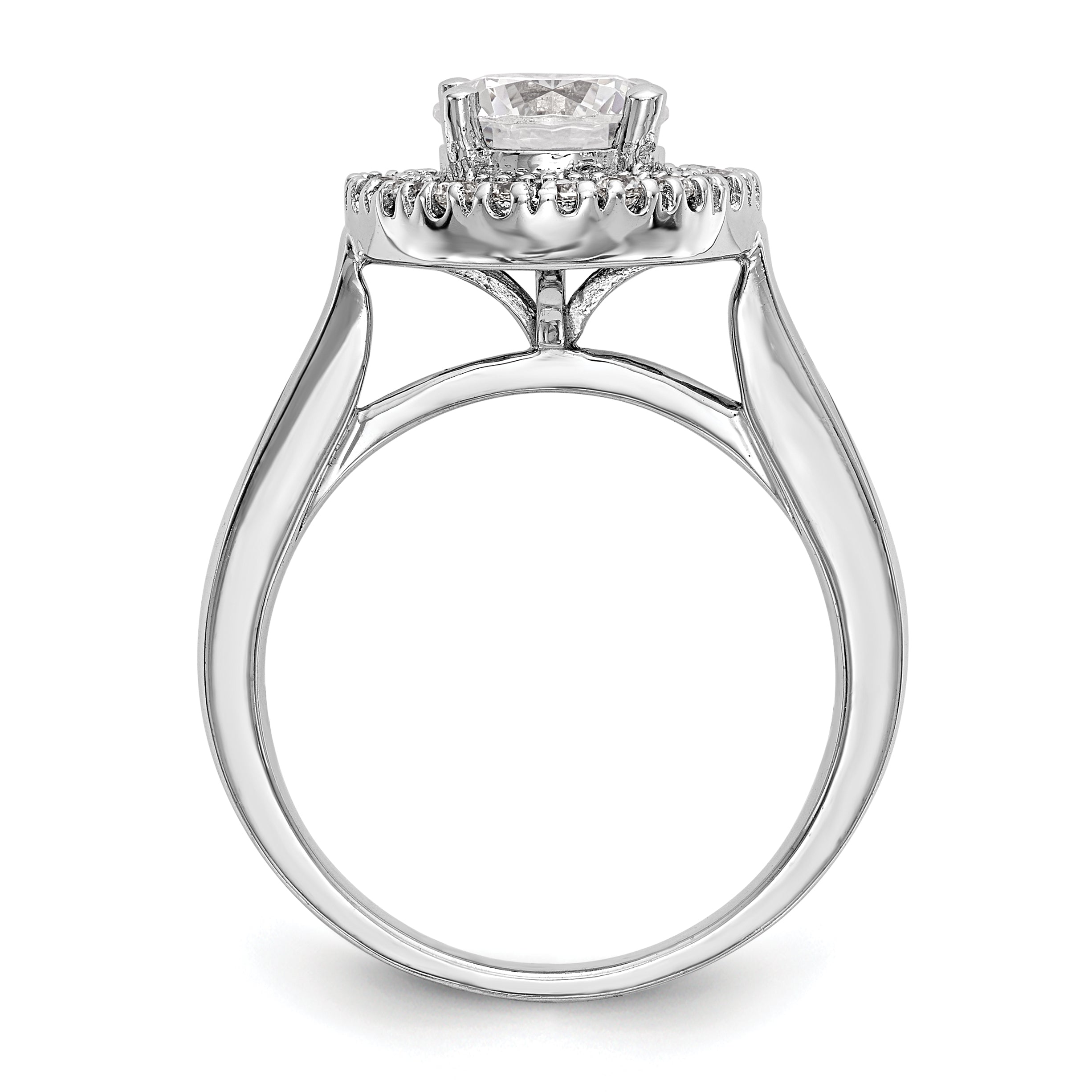 14K Weißgold Verlobungsring mit rundem simuliertem Diamanten und Halo