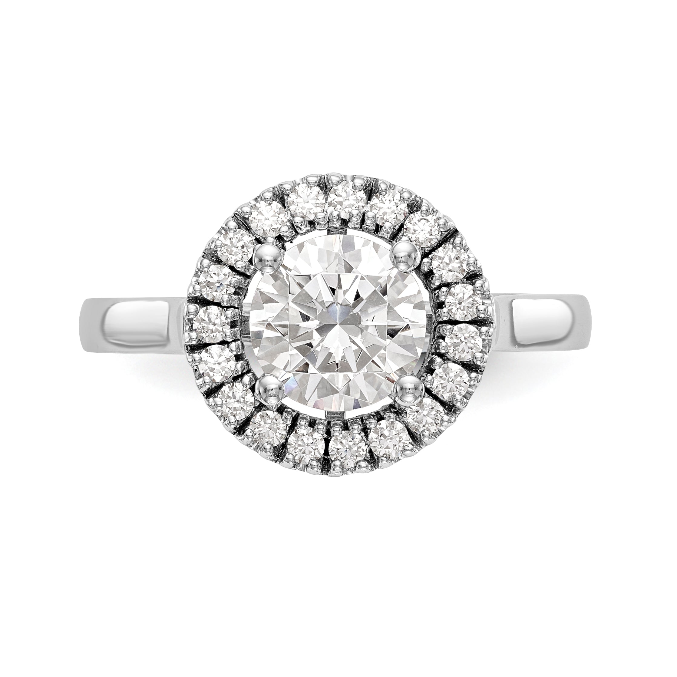 14K Weißgold Verlobungsring mit rundem simuliertem Diamanten und Halo