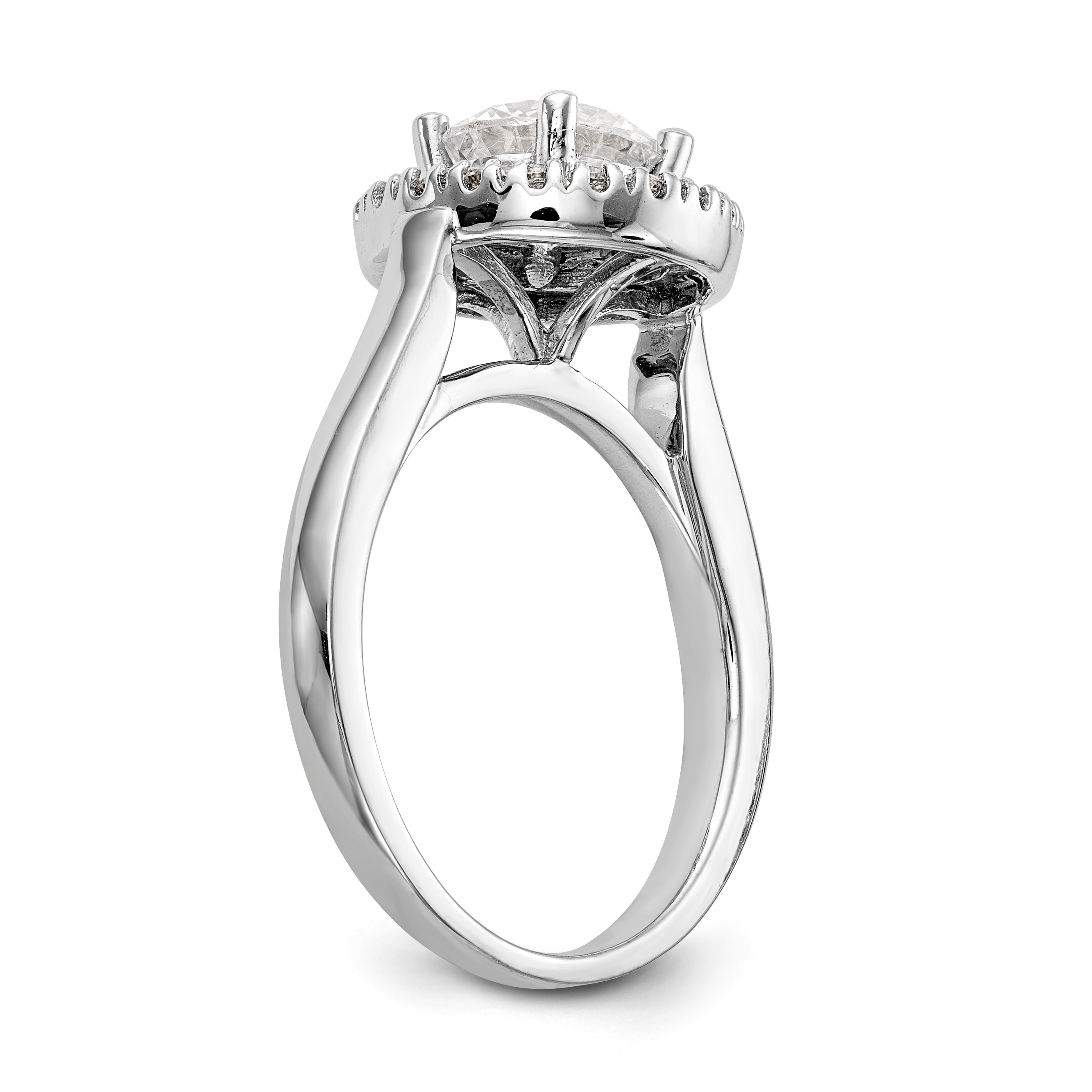 14K Weißgold Verlobungsring mit rundem simuliertem Diamanten und Halo