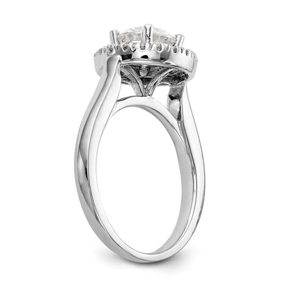 14K Weißgold Verlobungsring mit rundem simuliertem Diamanten und Halo