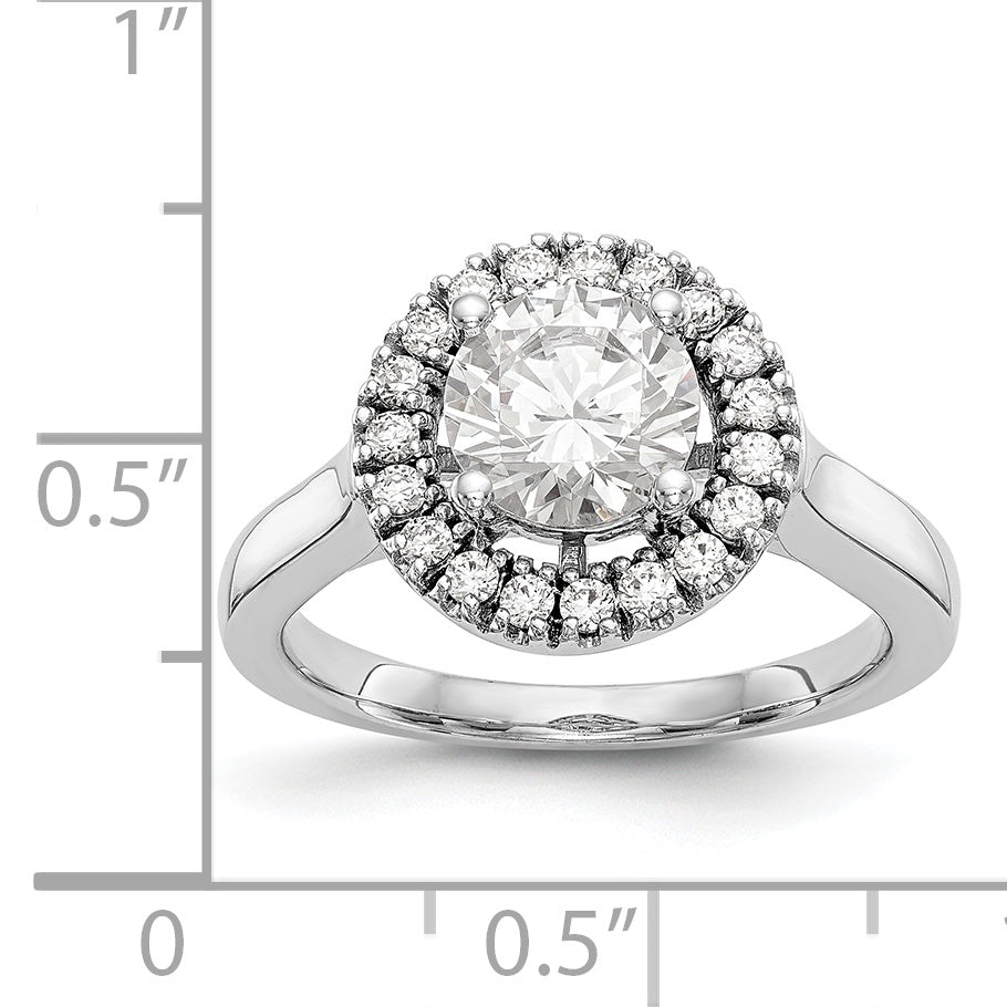 14K Weißgold Verlobungsring mit rundem simuliertem Diamanten und Halo