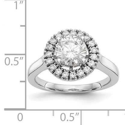 14K Weißgold Verlobungsring mit rundem simuliertem Diamanten und Halo