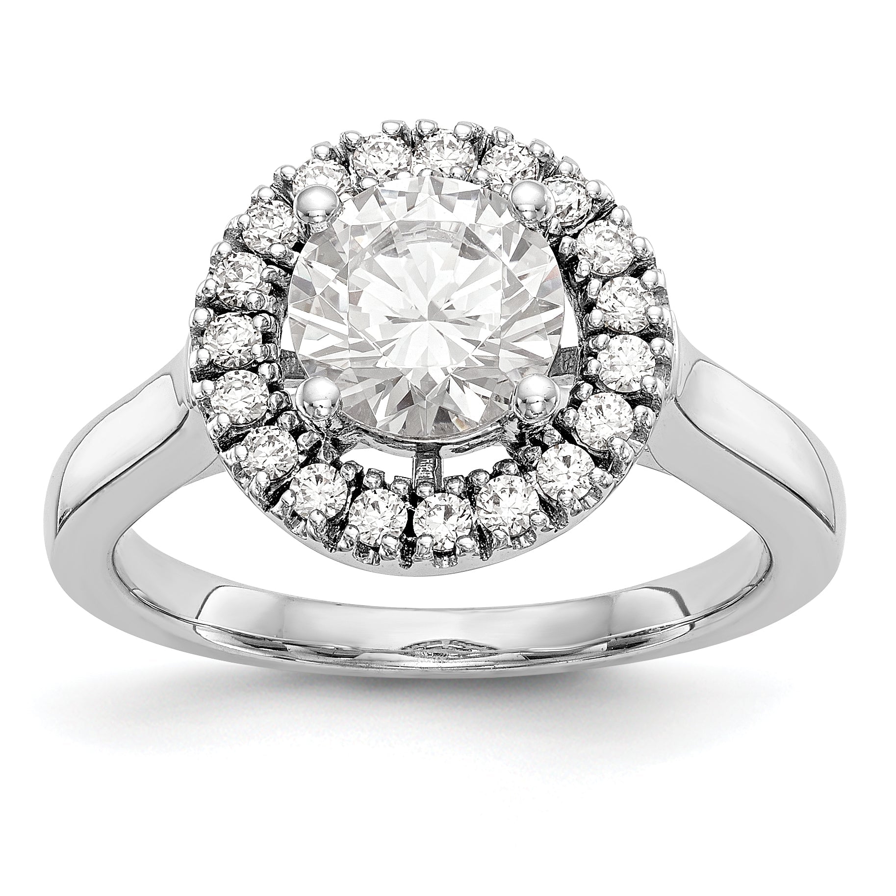 14K Weißgold Verlobungsring mit rundem simuliertem Diamanten und Halo
