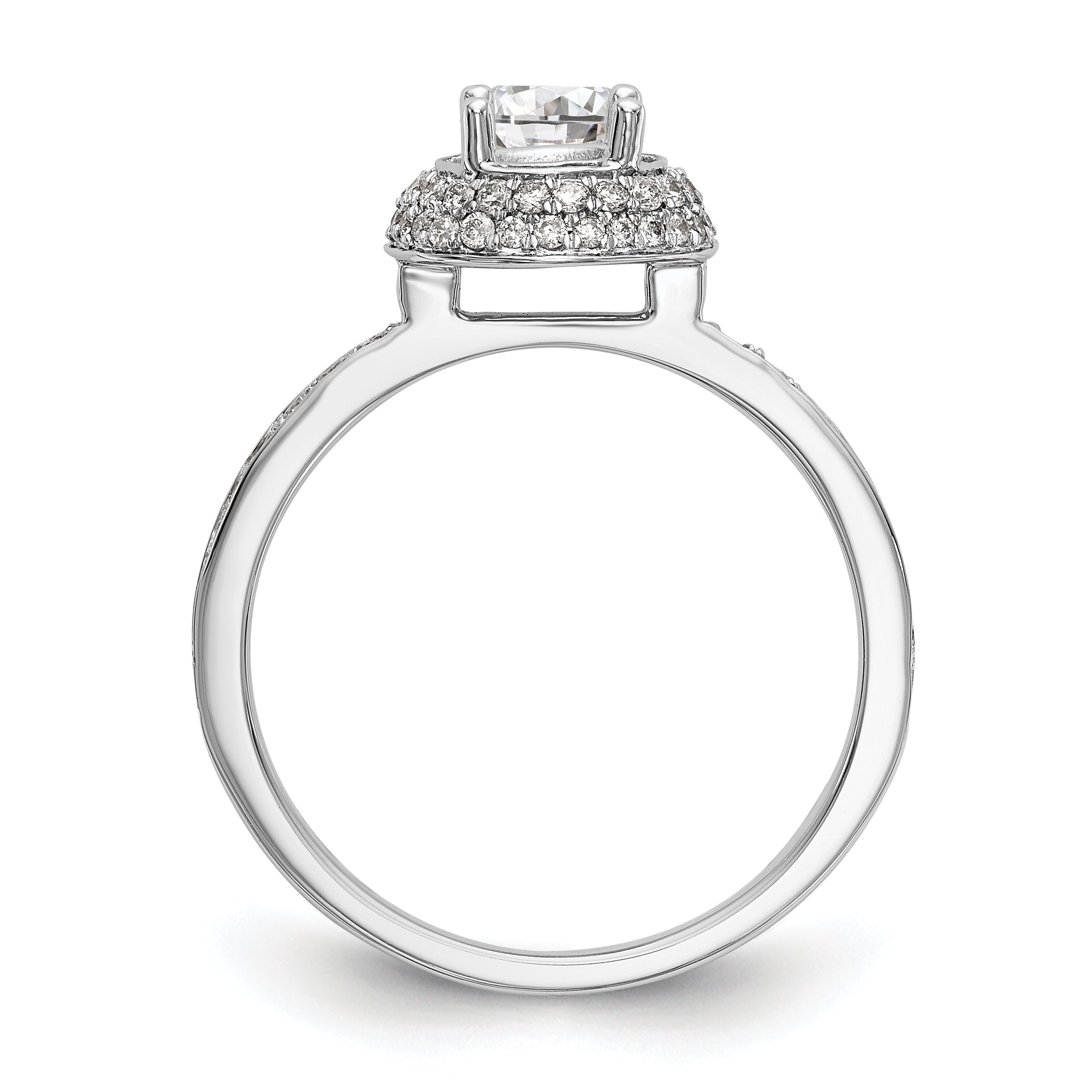 14K Weißgold Verlobungsring mit rundem simulierten Diamant und Halo
