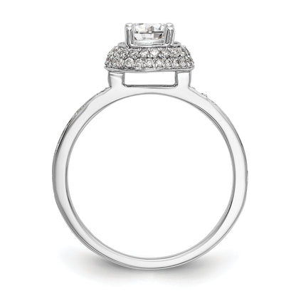 14K Weißgold Verlobungsring mit rundem simulierten Diamant und Halo