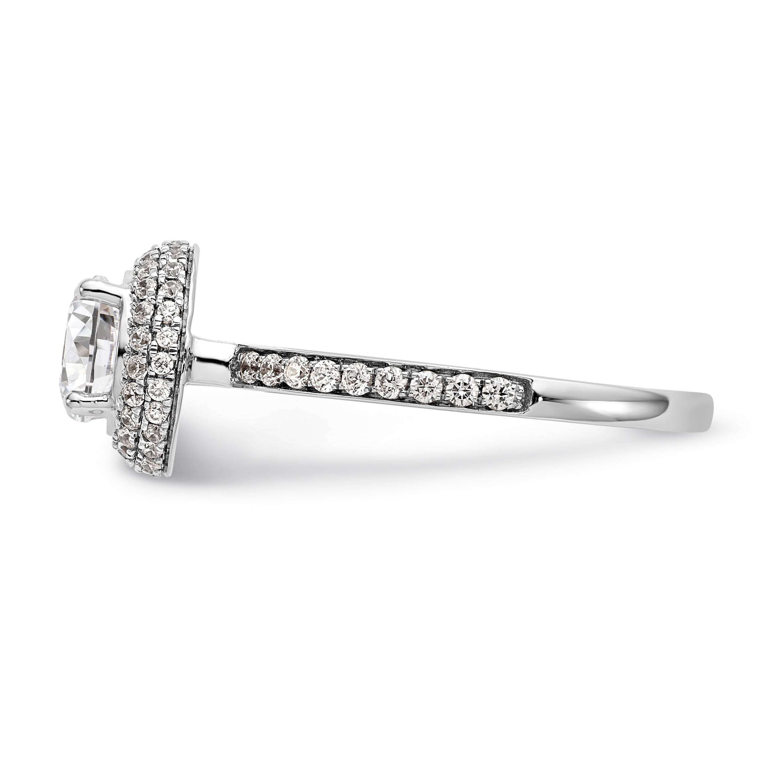 14K Weißgold Verlobungsring mit rundem simulierten Diamant und Halo