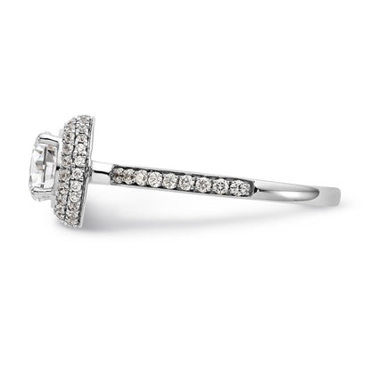 14K Weißgold Verlobungsring mit rundem simulierten Diamant und Halo
