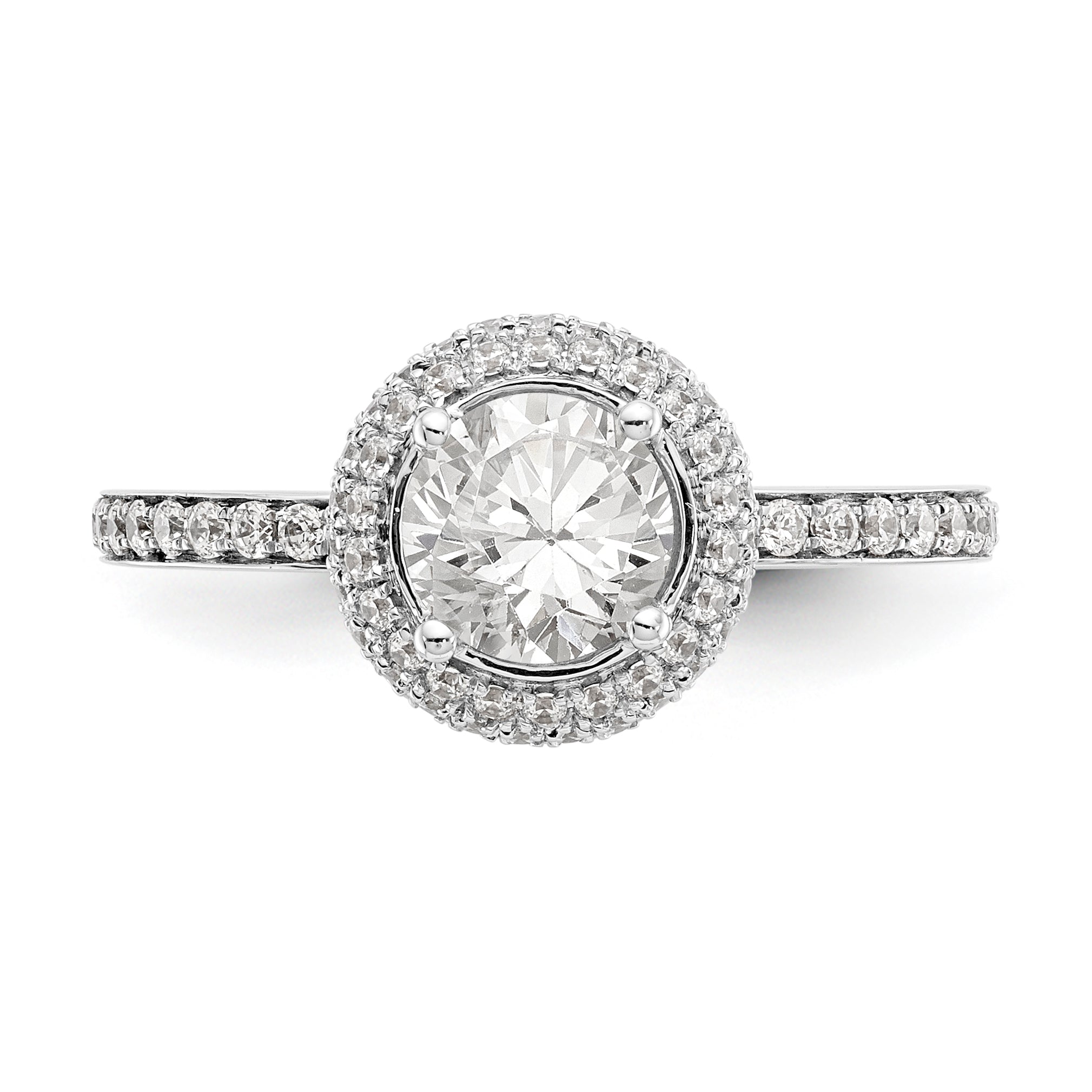 14K Weißgold Verlobungsring mit rundem simulierten Diamant und Halo