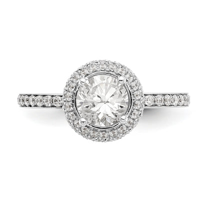 14K Weißgold Verlobungsring mit rundem simulierten Diamant und Halo