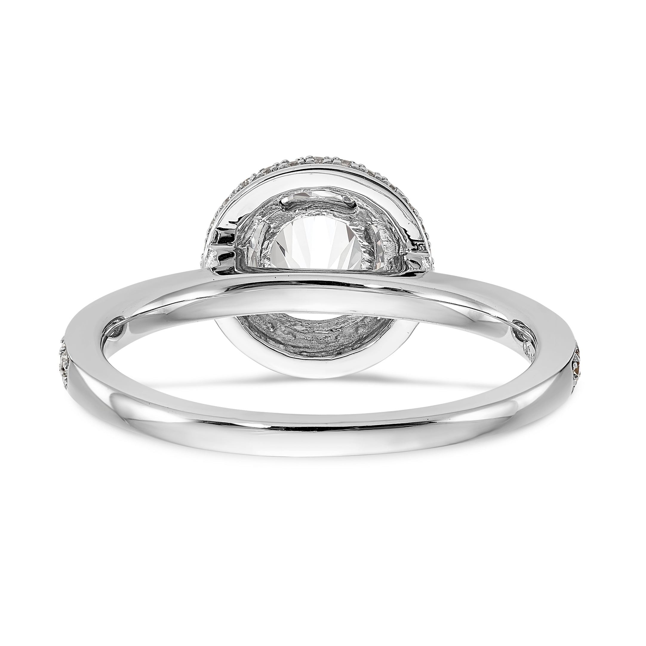 14K Weißgold Verlobungsring mit rundem simulierten Diamant und Halo