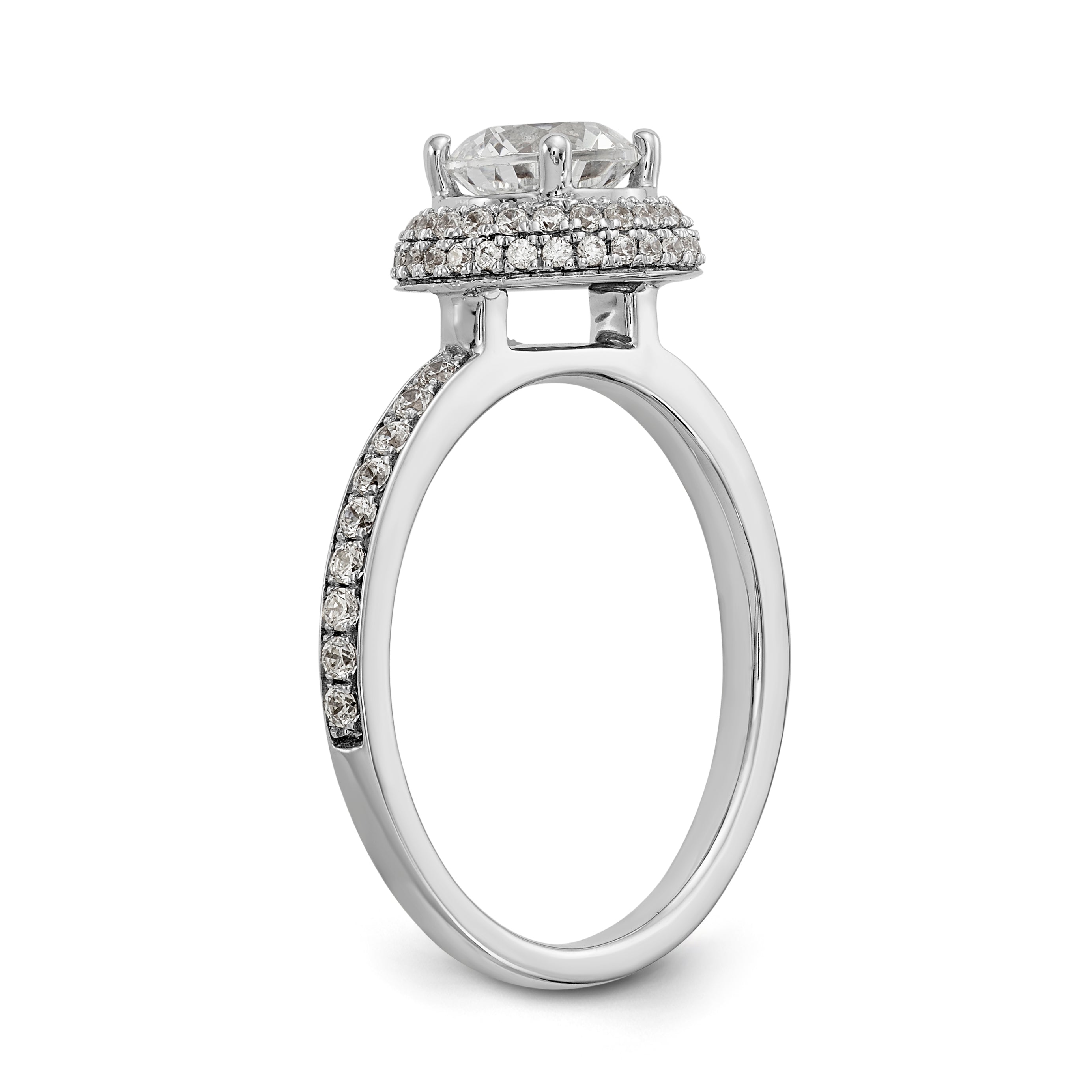 14K Weißgold Verlobungsring mit rundem simulierten Diamant und Halo