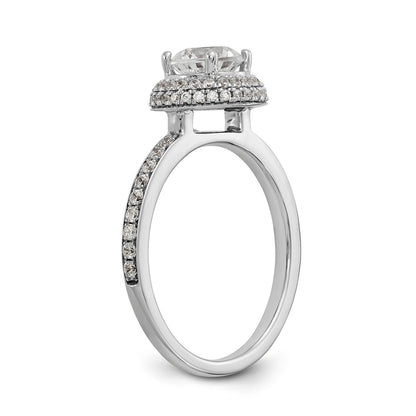 14K Weißgold Verlobungsring mit rundem simulierten Diamant und Halo