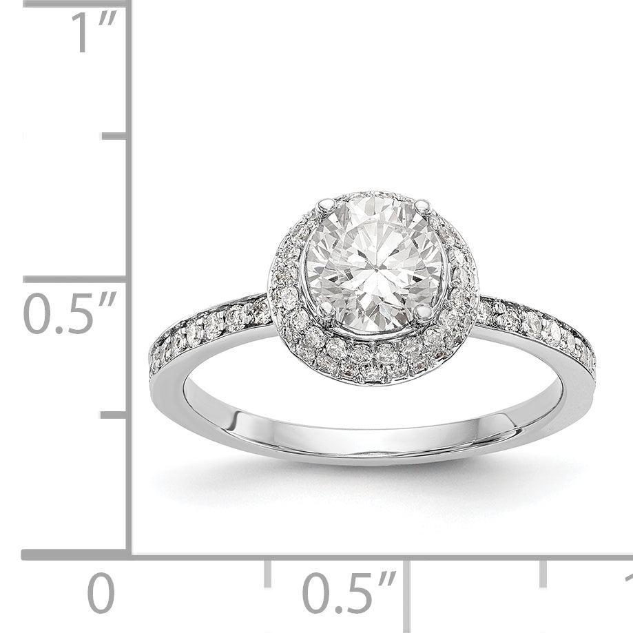 14K Weißgold Verlobungsring mit rundem simulierten Diamant und Halo