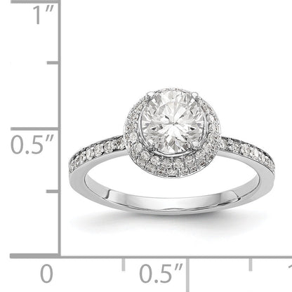 14K Weißgold Verlobungsring mit rundem simulierten Diamant und Halo