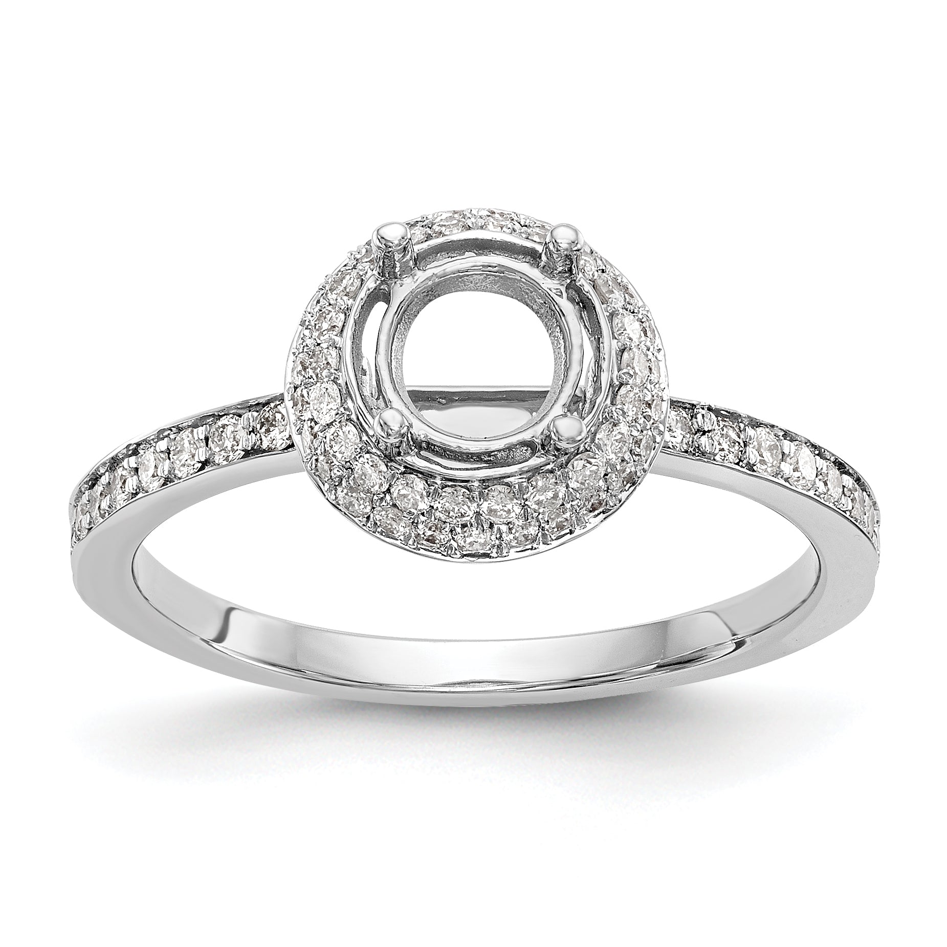 14K Weißgold Verlobungsring mit rundem simulierten Diamant und Halo