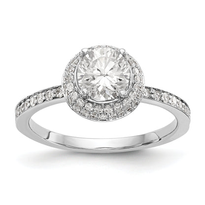 14K Weißgold Verlobungsring mit rundem simulierten Diamant und Halo