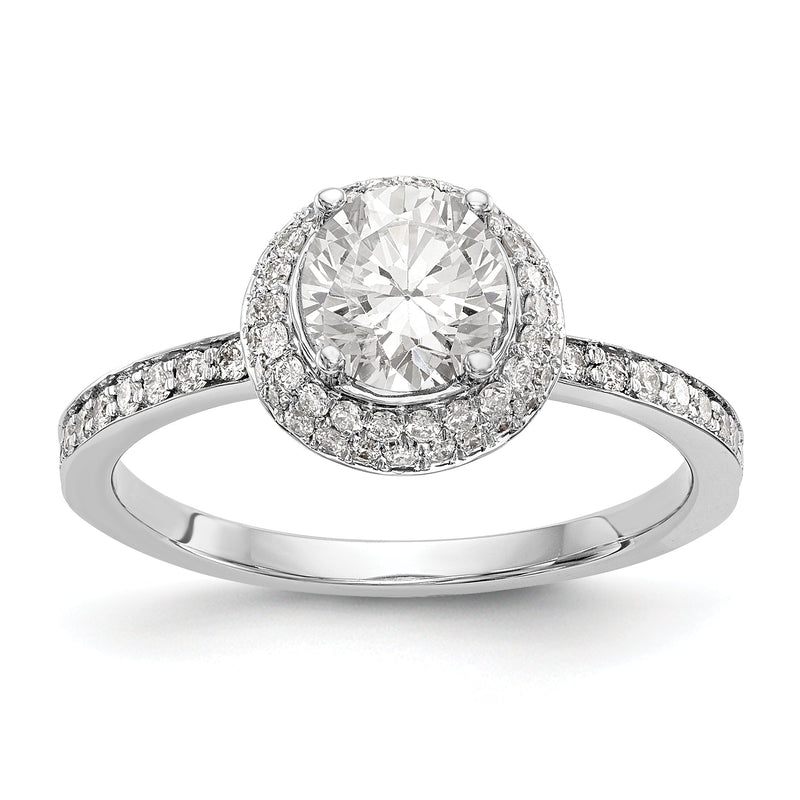 14K Weißgold Verlobungsring mit rundem simulierten Diamant und Halo
