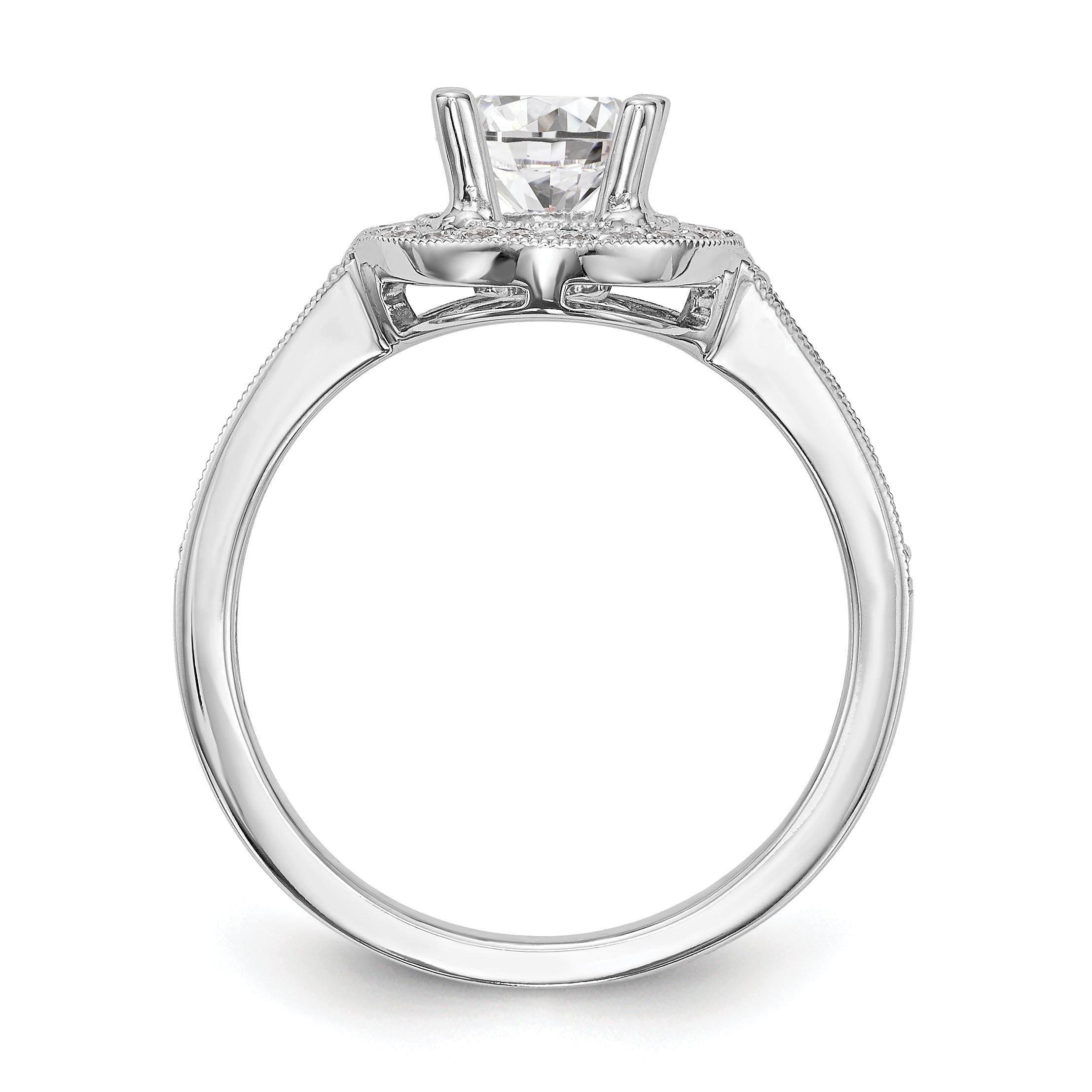 14K Weißgold Verlobungsring mit rundem simuliertem Diamanten und Halo