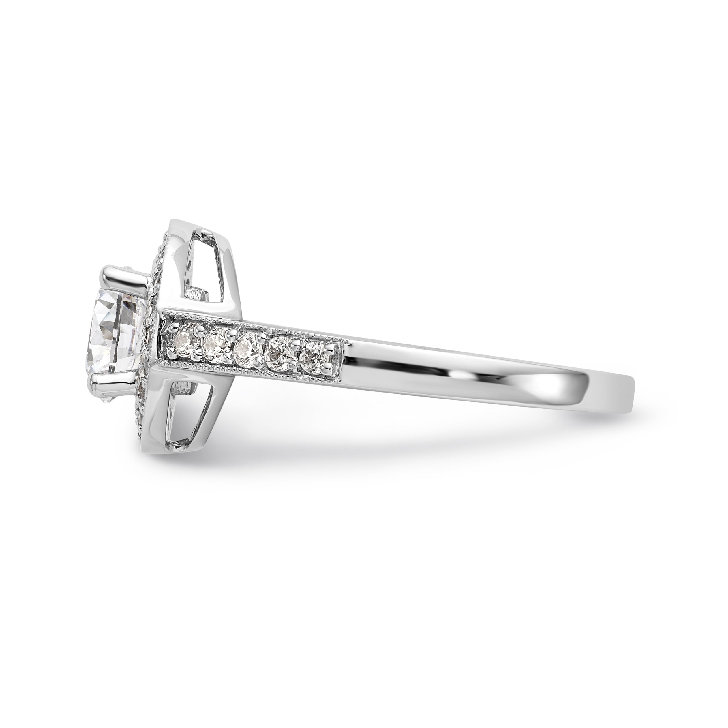 14K Weißgold Verlobungsring mit rundem simuliertem Diamanten und Halo