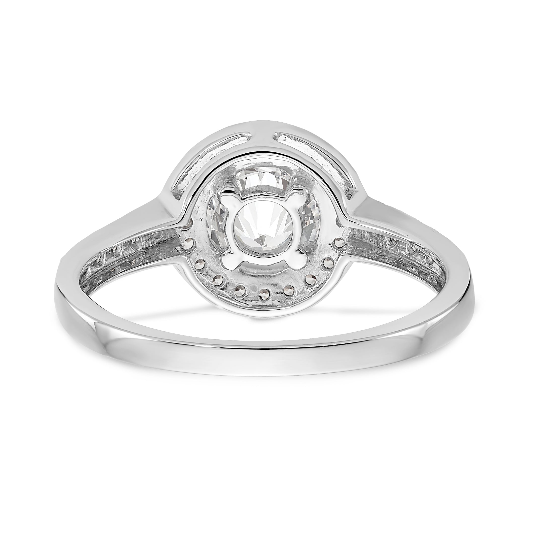 14K Weißgold Verlobungsring mit rundem simuliertem Diamanten und Halo
