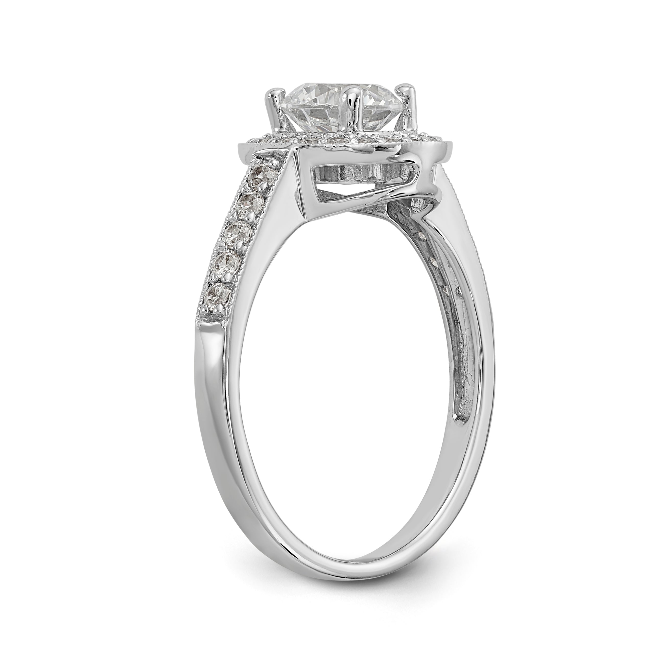 14K Weißgold Verlobungsring mit rundem simuliertem Diamanten und Halo