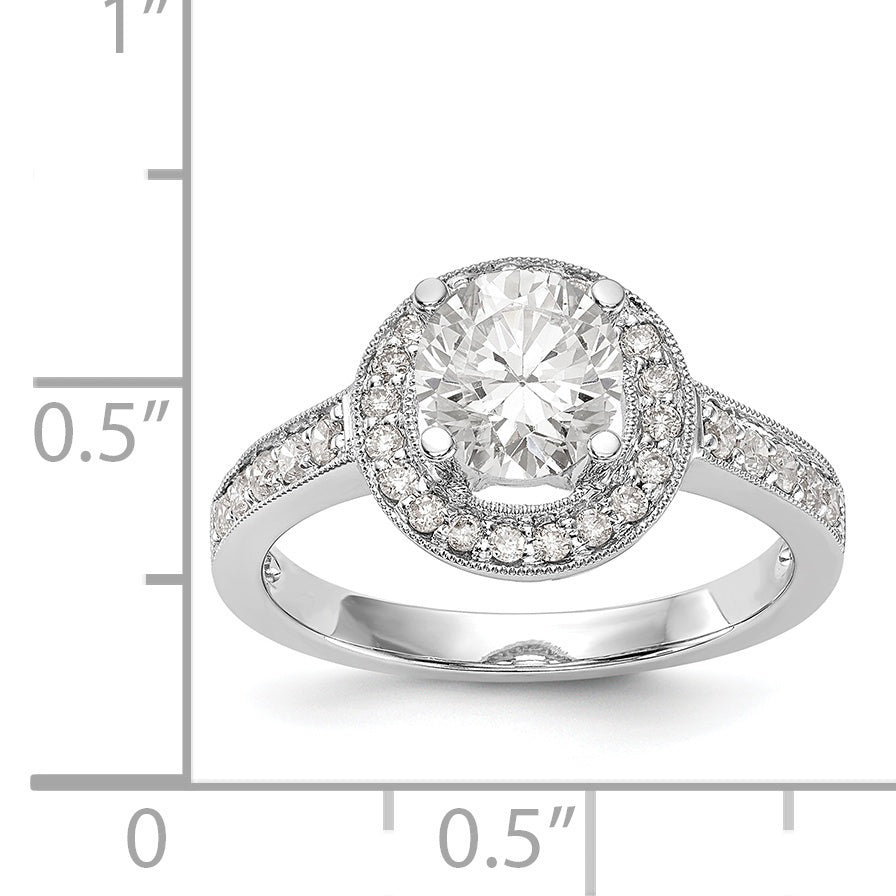 14K Weißgold Verlobungsring mit rundem simuliertem Diamanten und Halo