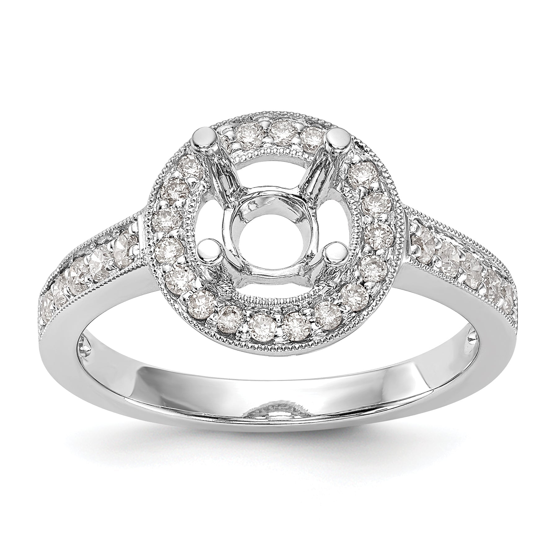 14K Weißgold Verlobungsring mit rundem simuliertem Diamanten und Halo