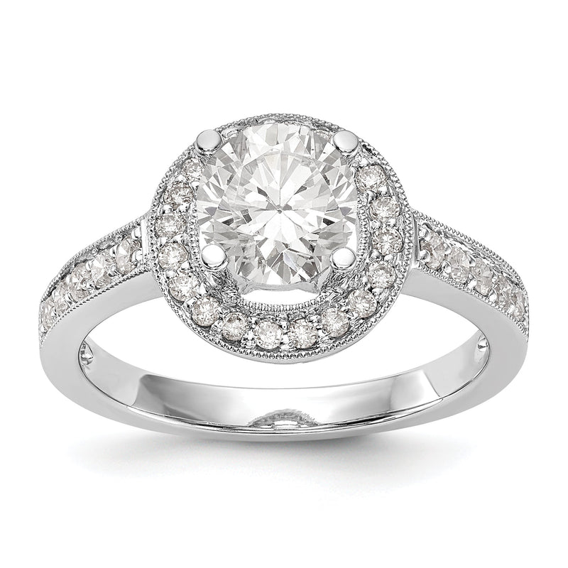 14K Weißgold Verlobungsring mit rundem simuliertem Diamanten und Halo