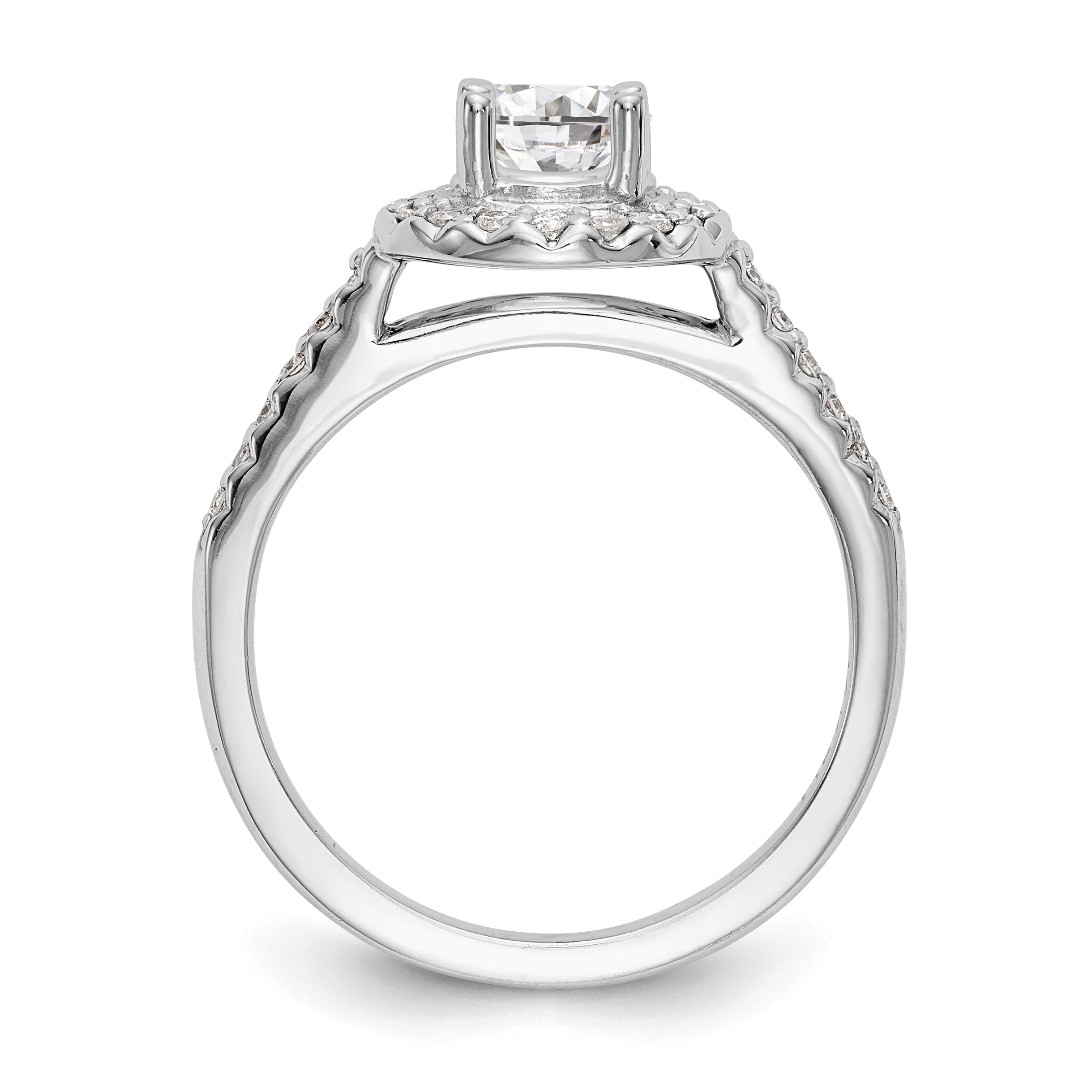 14K Weißgold Verlobungsring mit rundem simulierten Diamanten und Halo