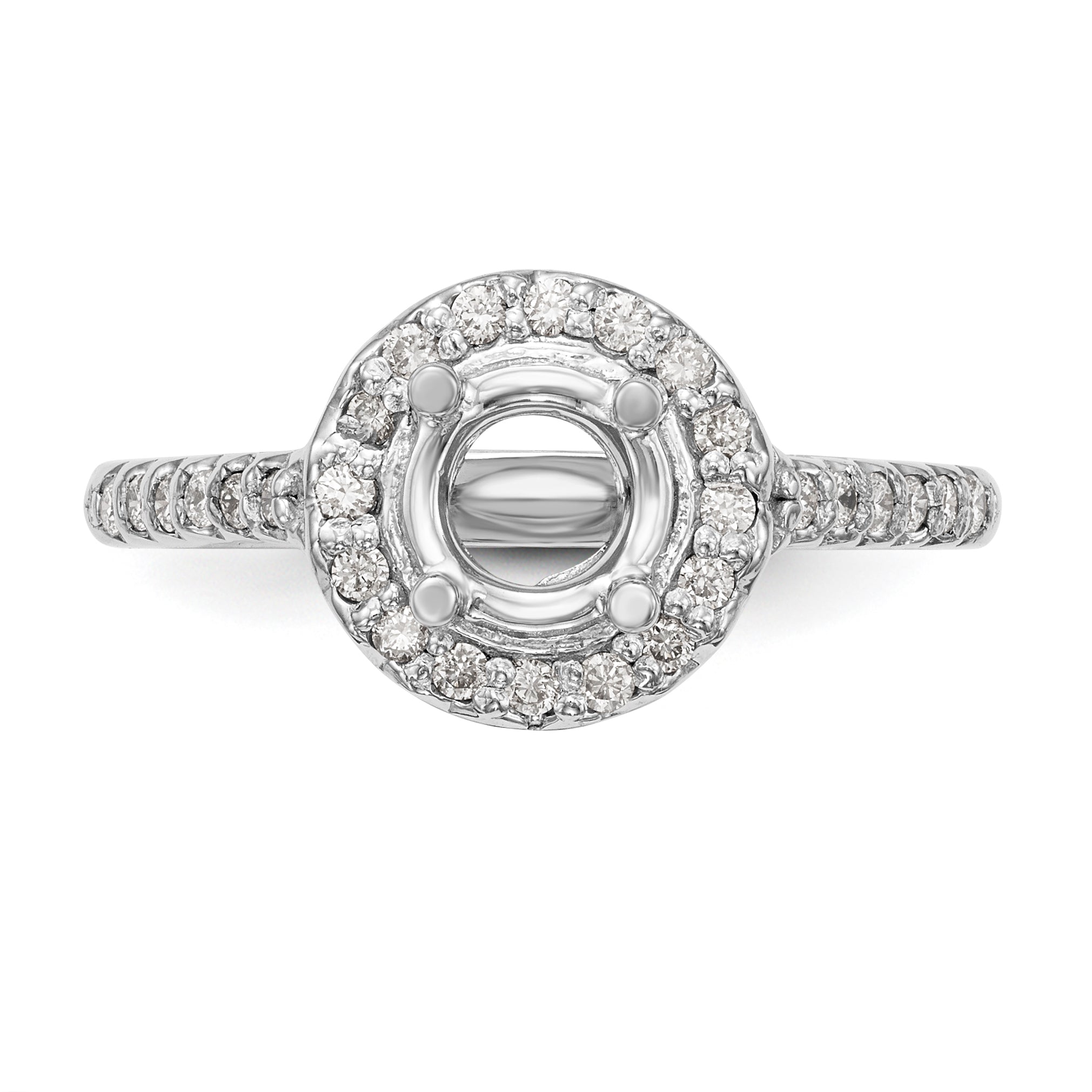 14K Weißgold Verlobungsring mit rundem simulierten Diamanten und Halo