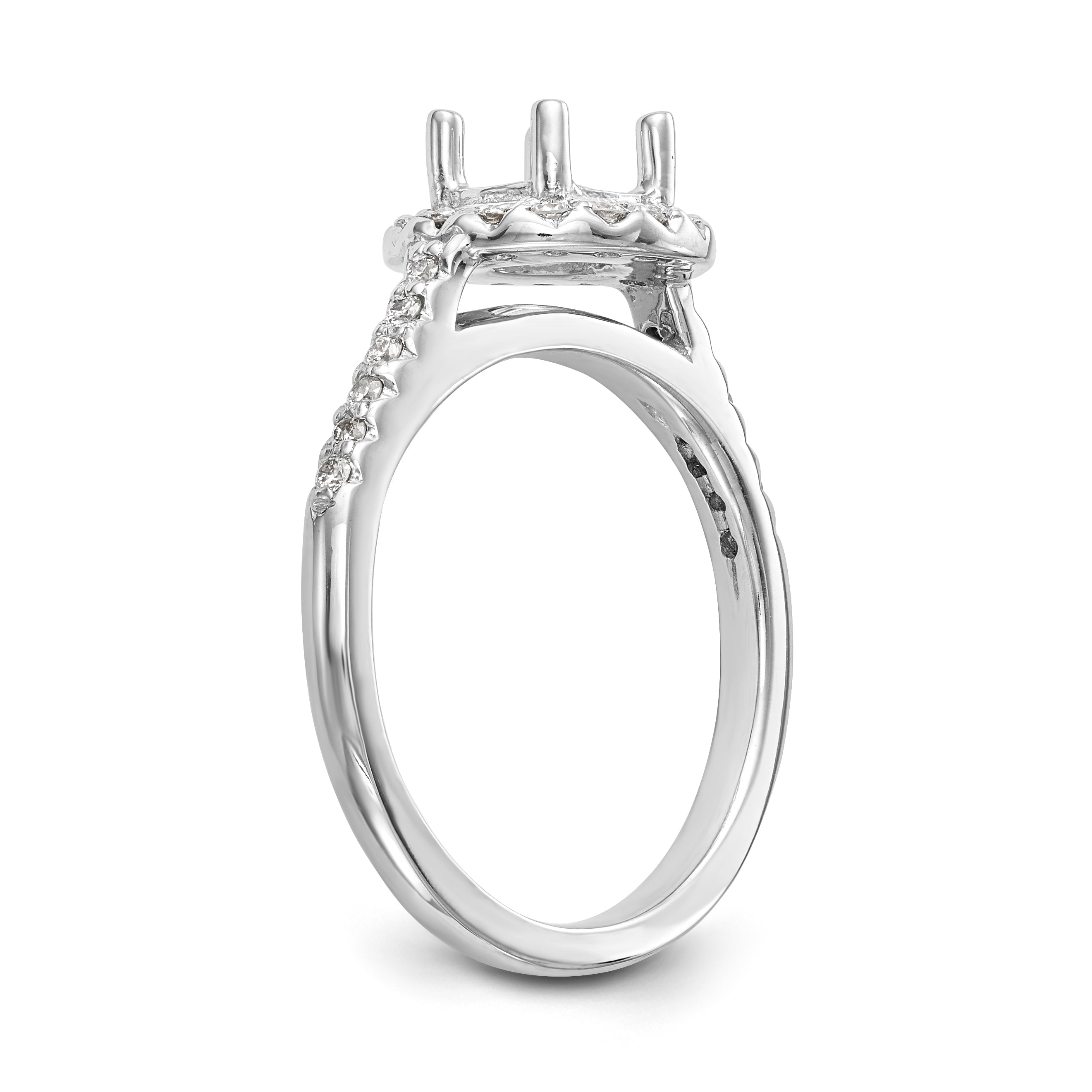 14K Weißgold Verlobungsring mit rundem simulierten Diamanten und Halo