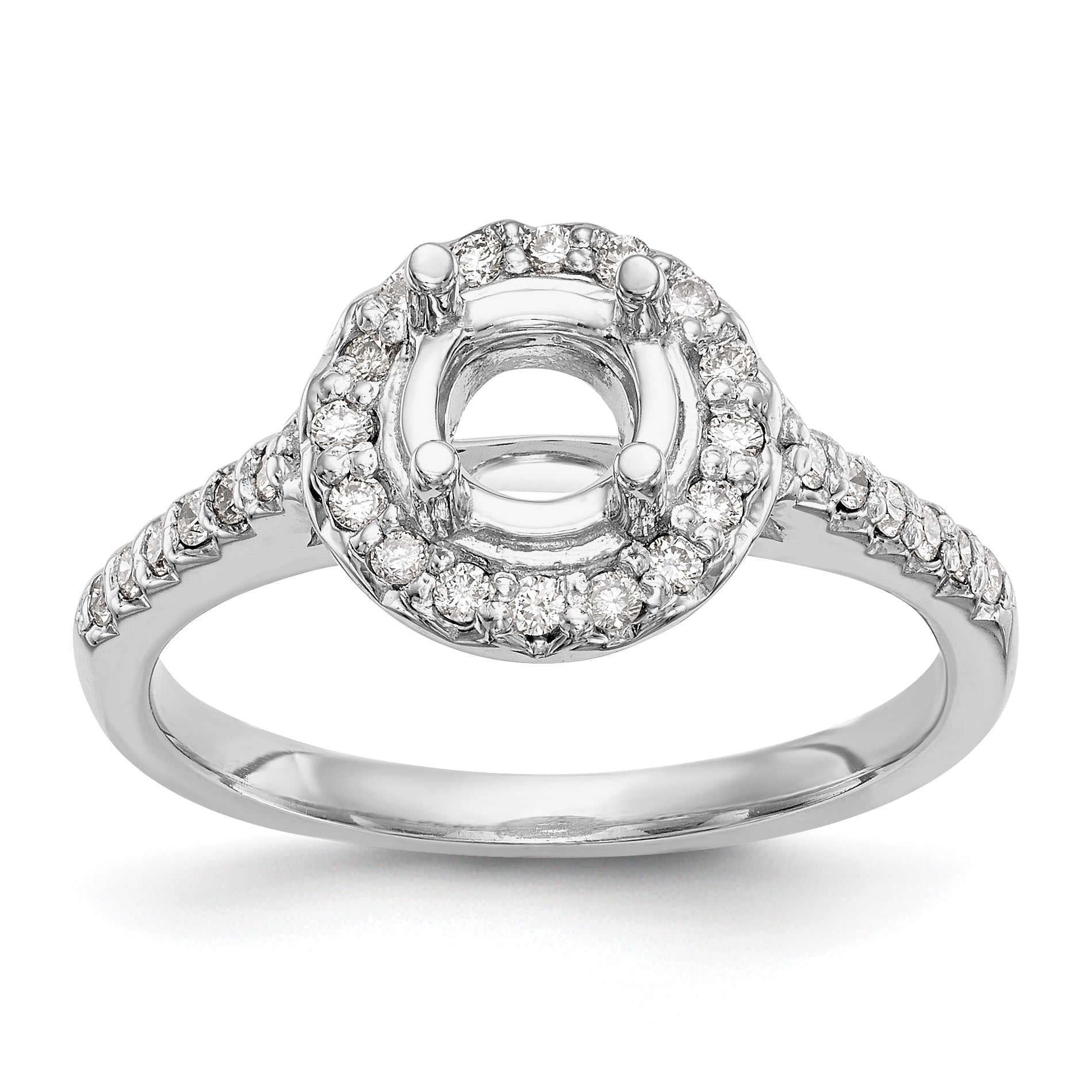 14K Weißgold Verlobungsring mit rundem simulierten Diamanten und Halo