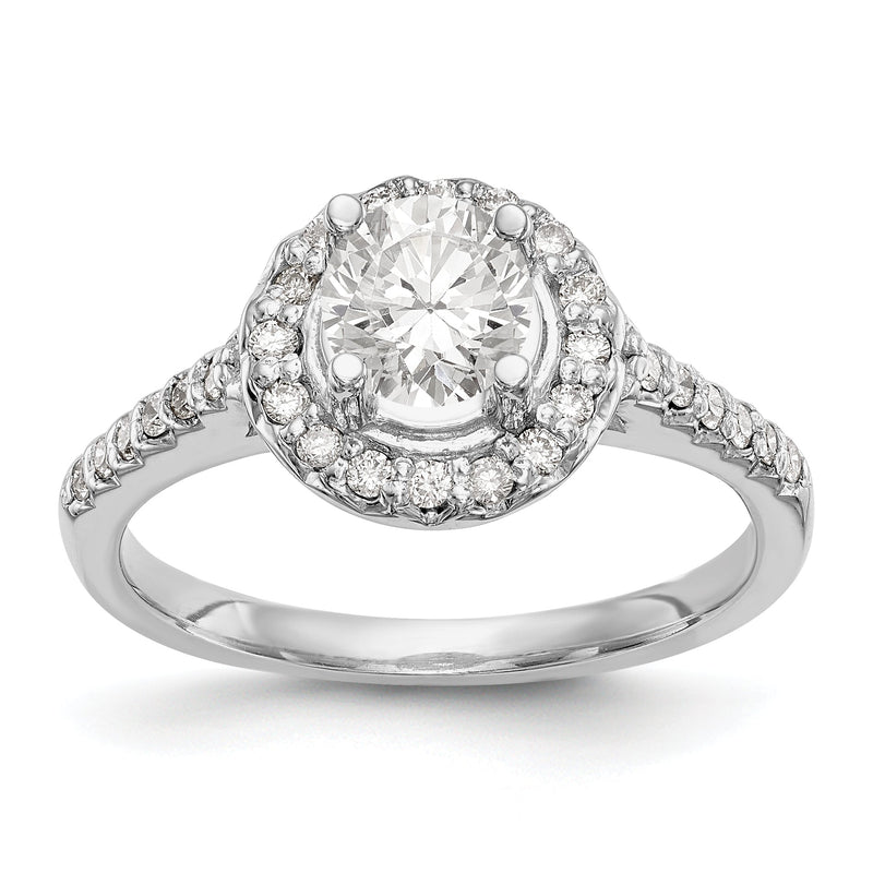 14K Weißgold Verlobungsring mit rundem simulierten Diamanten und Halo
