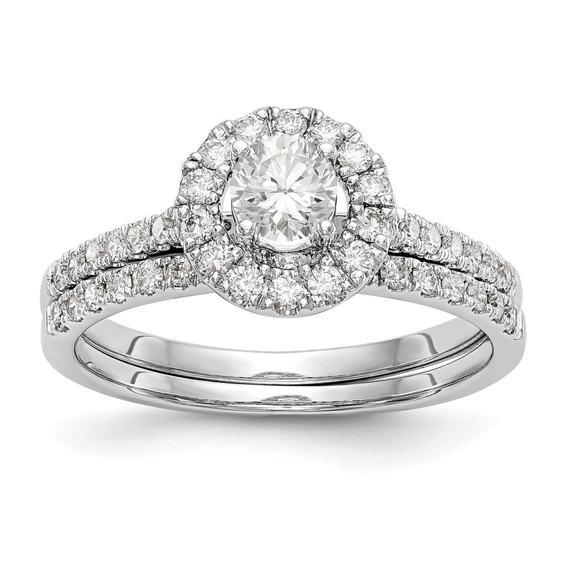 Braut-Set mit Halo-Verlobungsring, 0,75 ct. Gesamtgewicht natürlicher Diamant im Rundschliff, 14K Weißgold