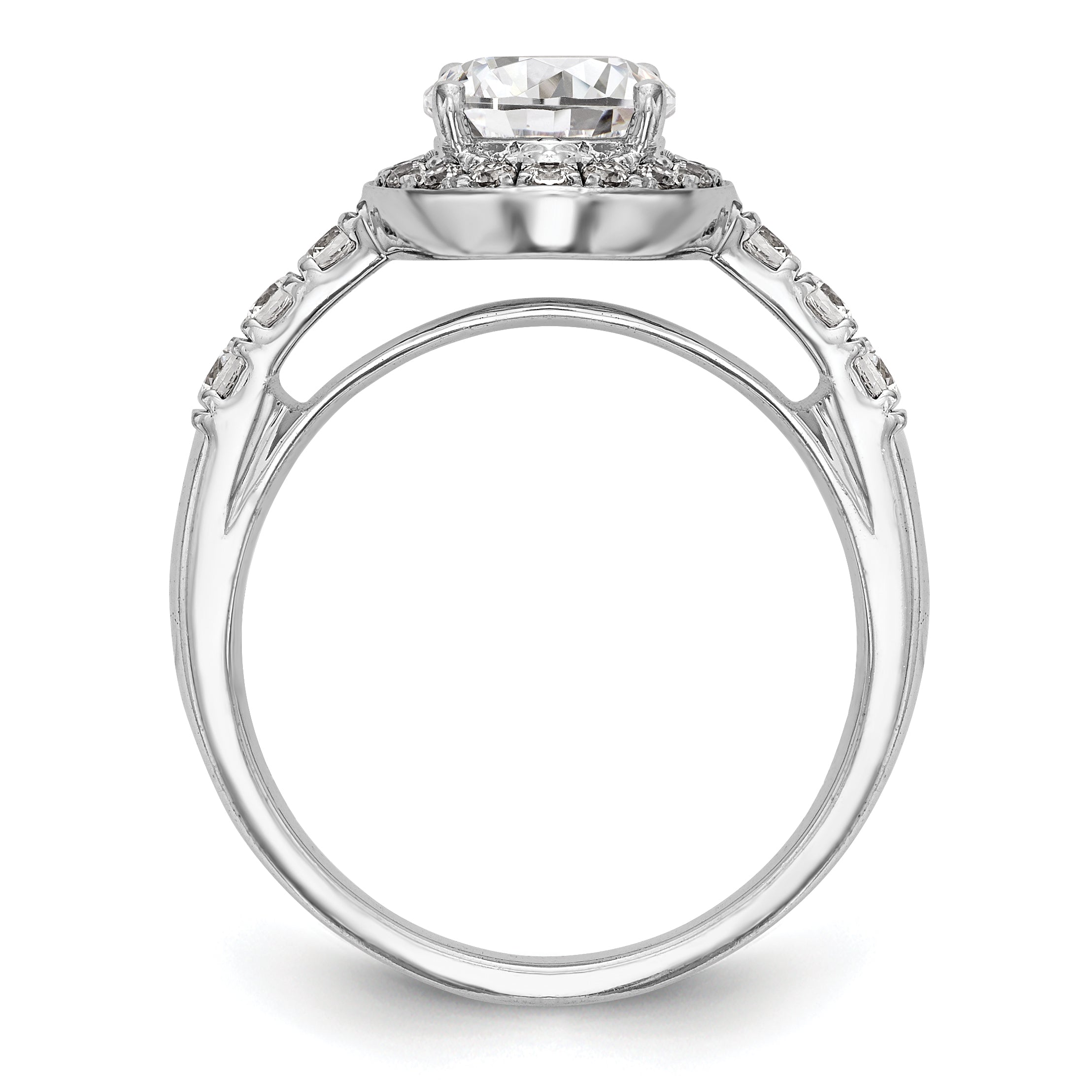 14K Weißgold Verlobungsring mit rundem simuliertem Diamant und Halo