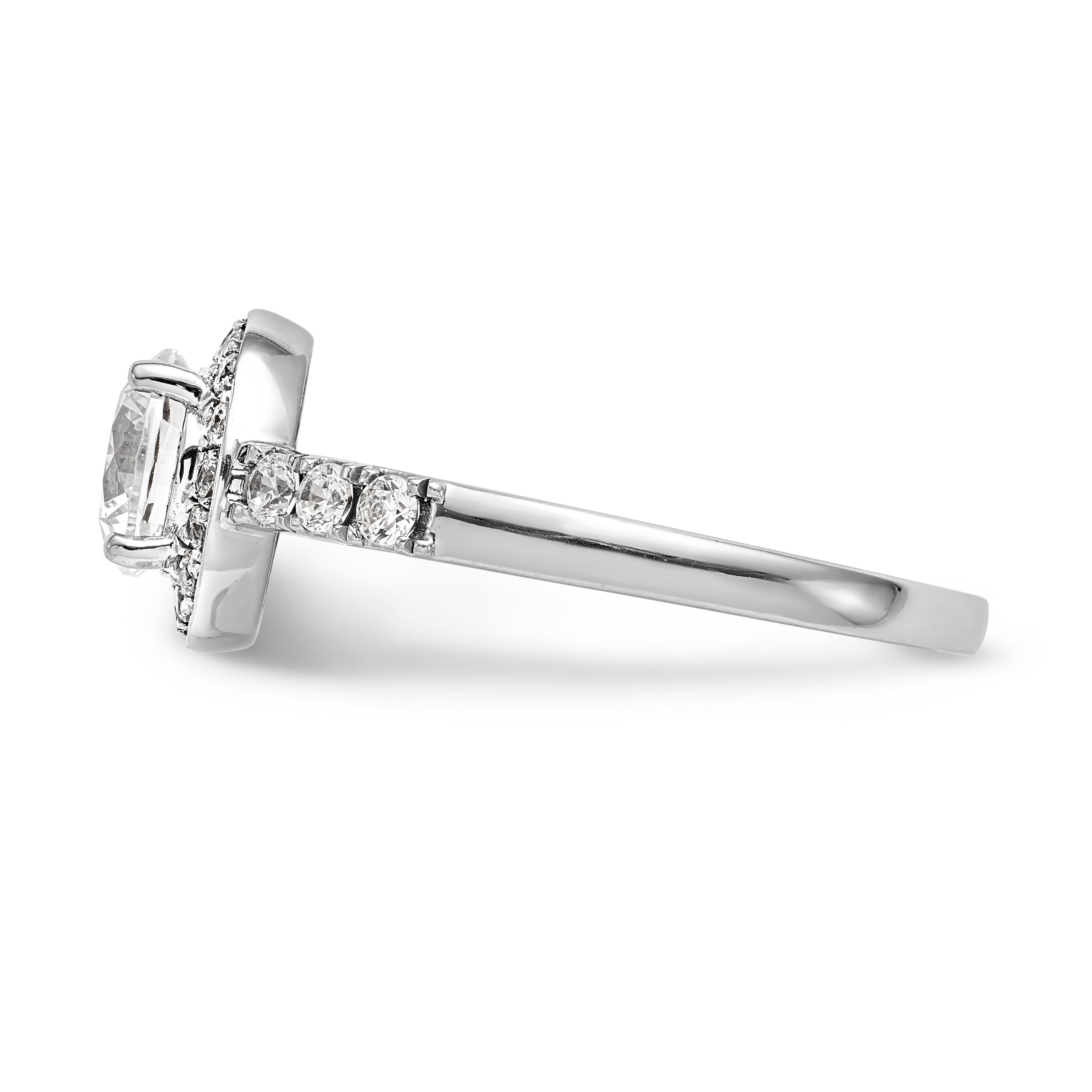 14K Weißgold Verlobungsring mit rundem simuliertem Diamant und Halo