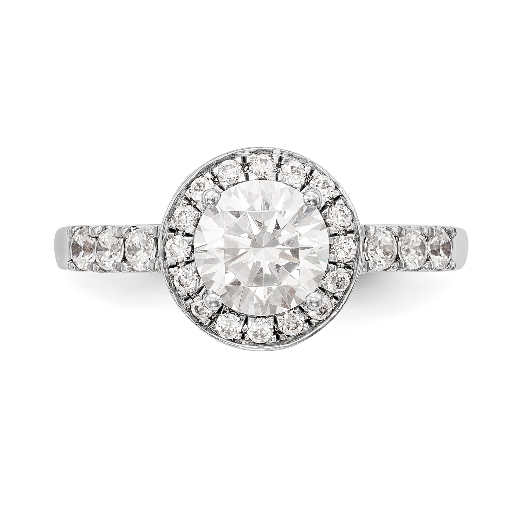 14K Weißgold Verlobungsring mit rundem simuliertem Diamant und Halo